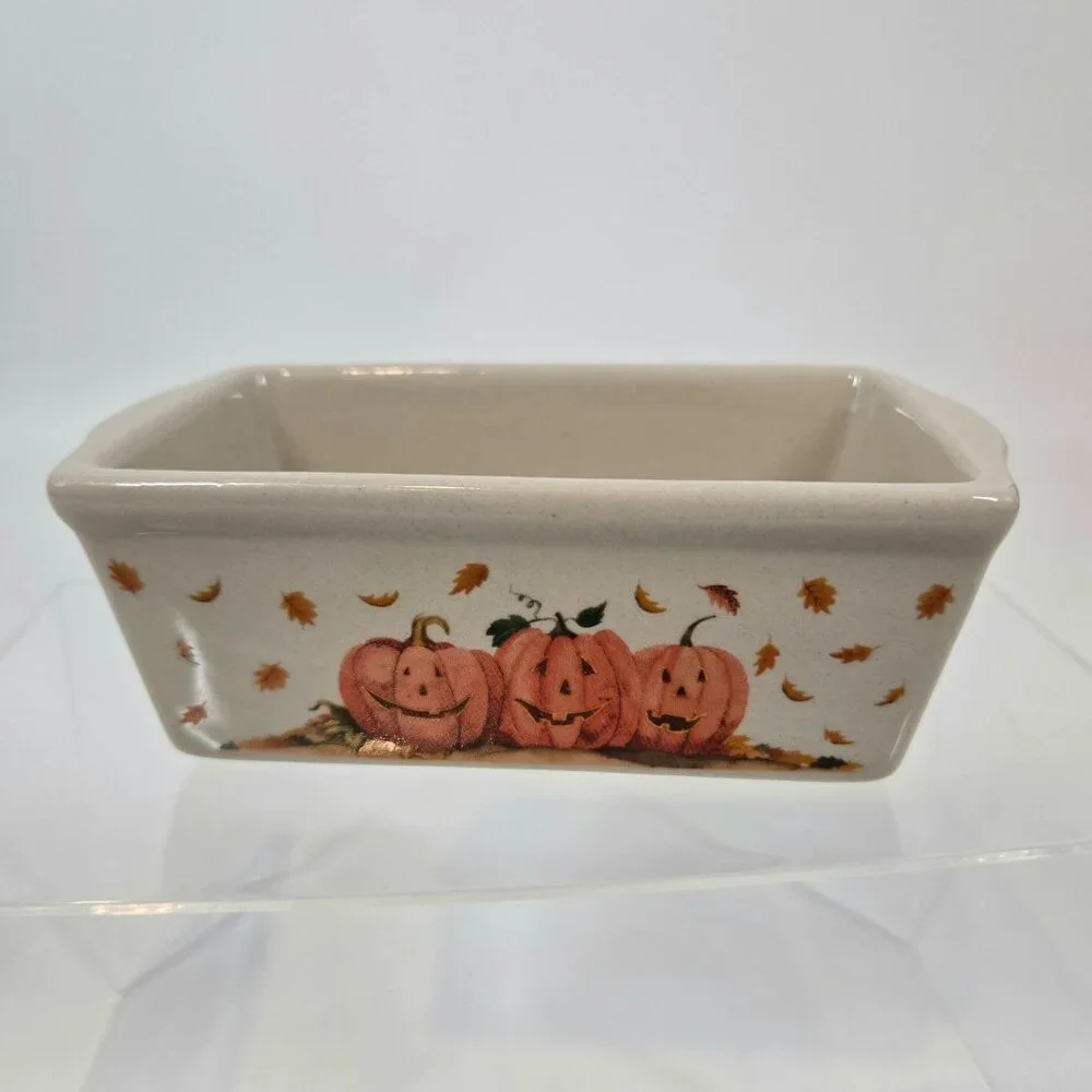 Nantucket Jack-O-Lanterns Mini Loaf Pan Pumkpins Fall Baking Dish Stoneware
